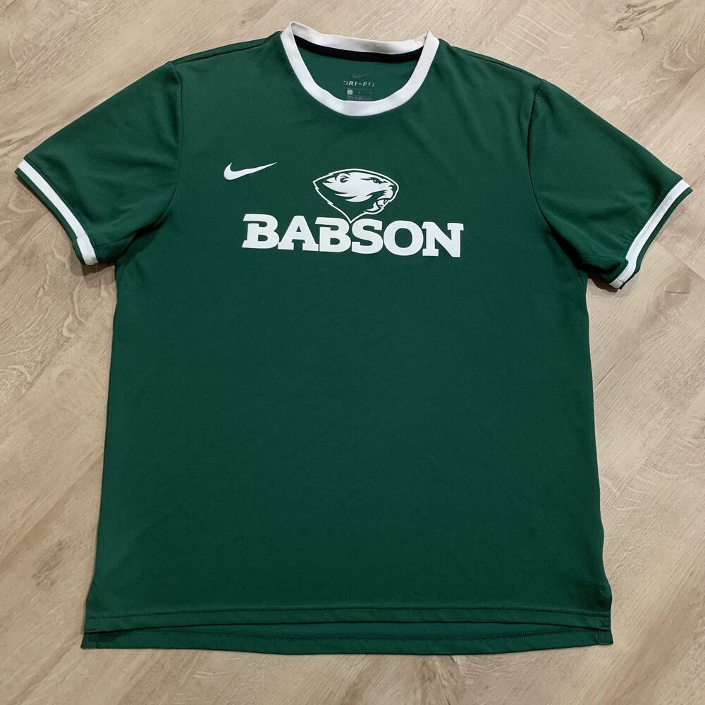 Nike Babson College Beavers Ringer Dri-Fit T-Shirt Men's Large L Green Spell Out